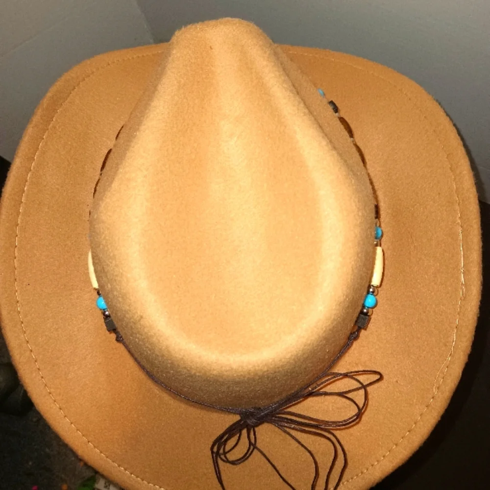 Tan Western Hat with Turquoise and Brown Beaded Band - Picture 4 of 9